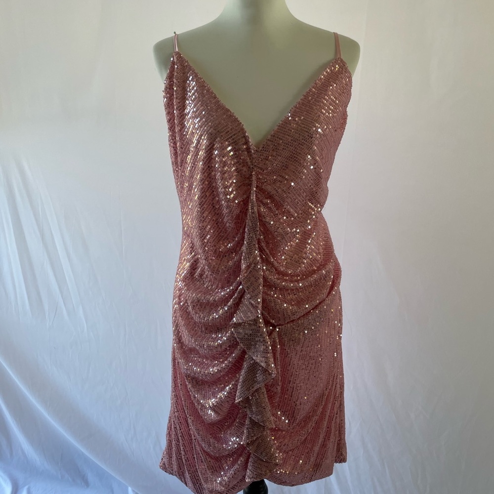 NWT Pink Sequin Dress with Ruffle, Fashion Nova, 3X runs a tad smaller
